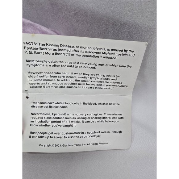 Giant Microbes Kissing Disease Mono Plush Stuffed Animal Toy Purple Vintage - Picture 5 of 13